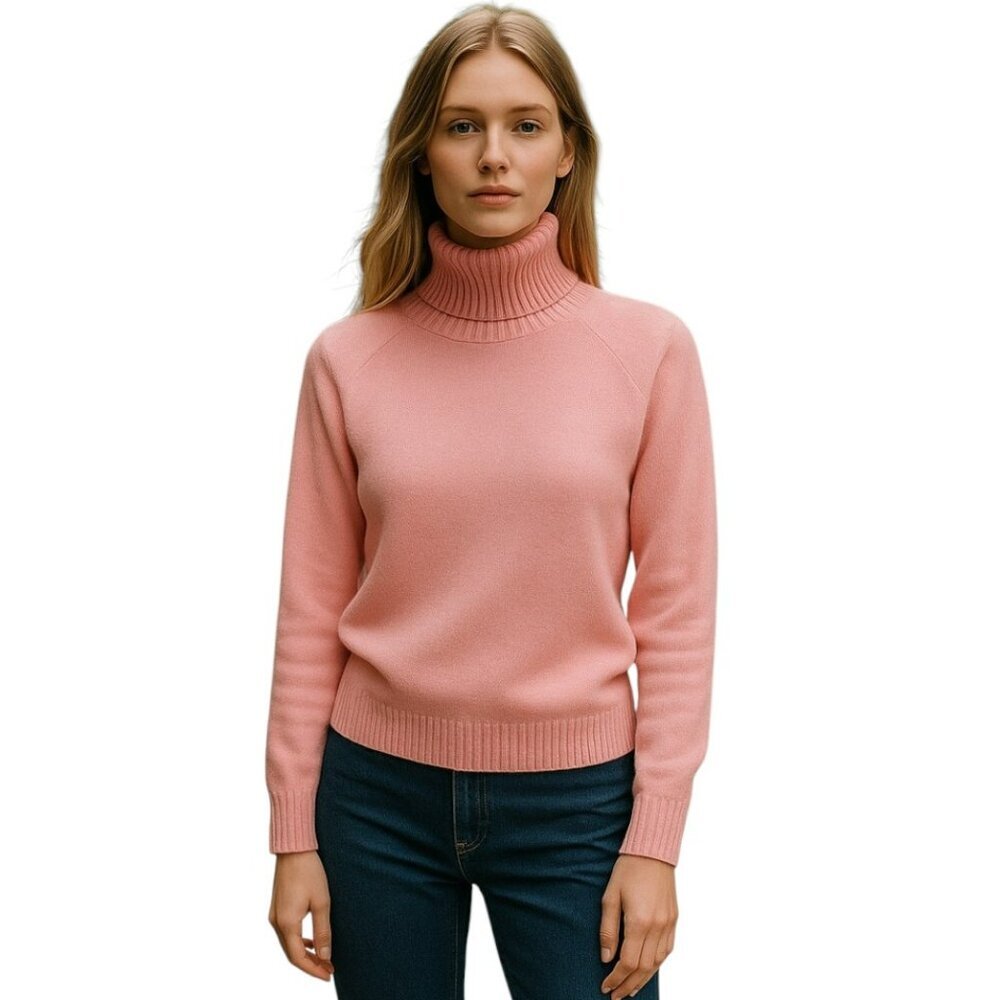 Etched Pink Turtleneck Sweater Size M | Ribbed Neck & Cuffs | Soft Knit Pullover